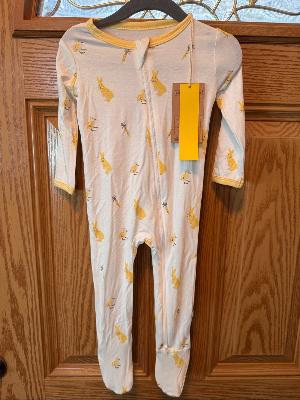 Kyte BABY White Footed One-Piece with Yellow Bunny Print